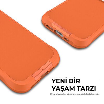 Bix iPhone 15 Pro Max Vortex MagSafe Kılıf Stand Özellikli 3X Korumalı Mikro Fiber İç Yüzey Turuncu - 9