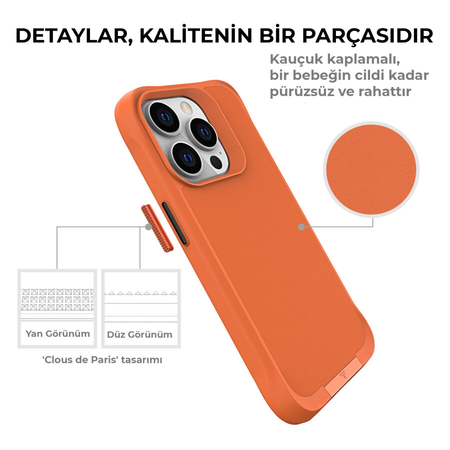 Bix iPhone 15 Pro Max Vortex MagSafe Kılıf Stand Özellikli 3X Korumalı Mikro Fiber İç Yüzey Turuncu - 12