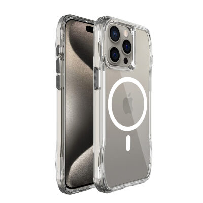 Bix iPhone 15 Pro Octagon Hava Yastıklı MagSafe Kılıf Maksimum Korumalı Antrasit Kristal Şeffaf  - 2