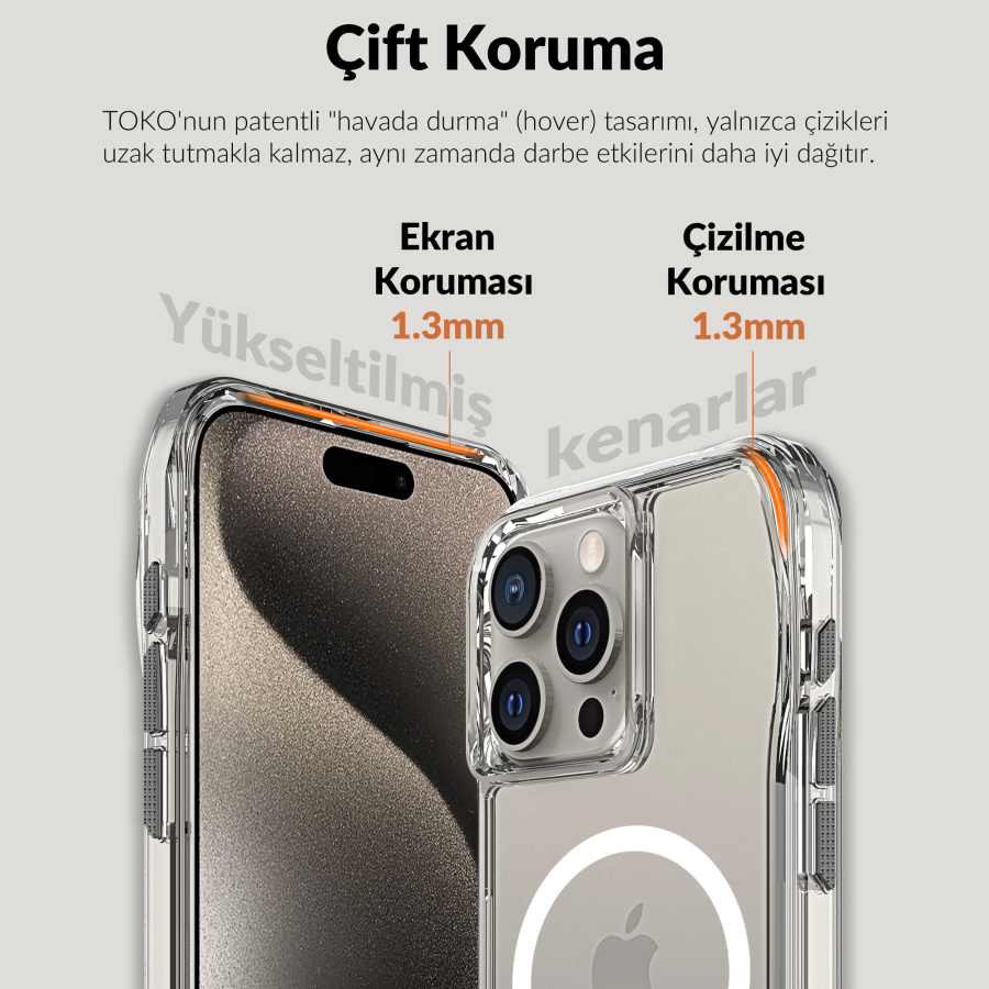 Bix iPhone 15 Pro Octagon Hava Yastıklı MagSafe Kılıf Maksimum Korumalı Antrasit Kristal Şeffaf  - 6