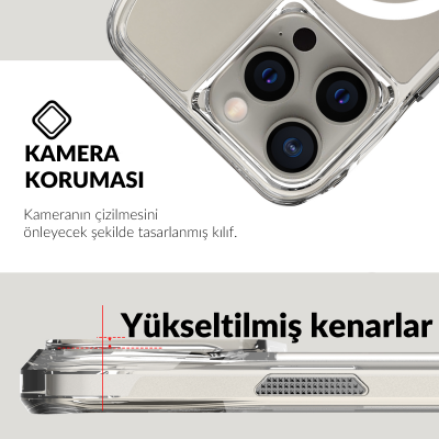 Bix iPhone 15 Pro Octagon Hava Yastıklı MagSafe Kılıf Maksimum Korumalı Antrasit Kristal Şeffaf  - 9