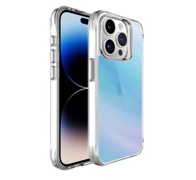 Bix iPhone 15 Pro Pure Rainbow Renk Geçişli Şeffaf Kılıf Çizilmeye Dayanıklı Darbe Emici Mavi - 2