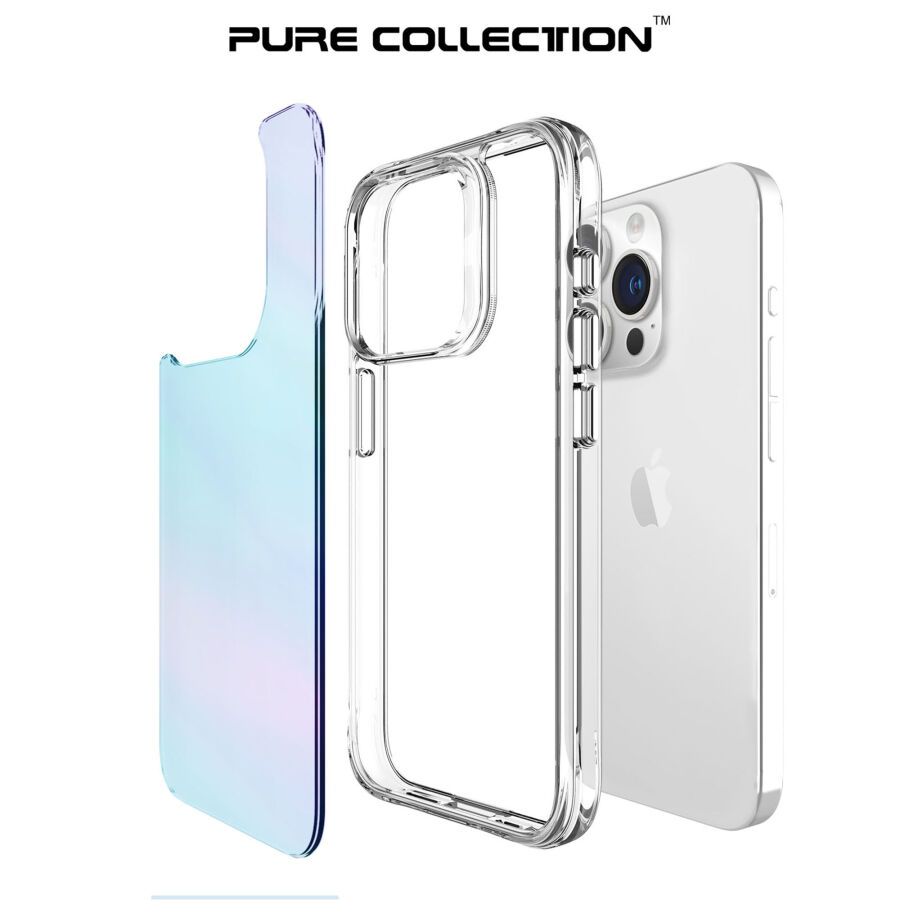 Bix iPhone 15 Pro Pure Rainbow Renk Geçişli Şeffaf Kılıf Çizilmeye Dayanıklı Darbe Emici Mavi - 4