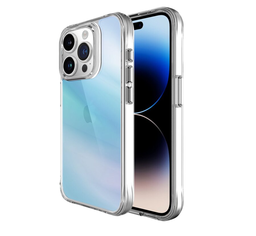 Bix iPhone 15 Pro Pure Rainbow Renk Geçişli Şeffaf Kılıf Çizilmeye Dayanıklı Darbe Emici Mavi - 1