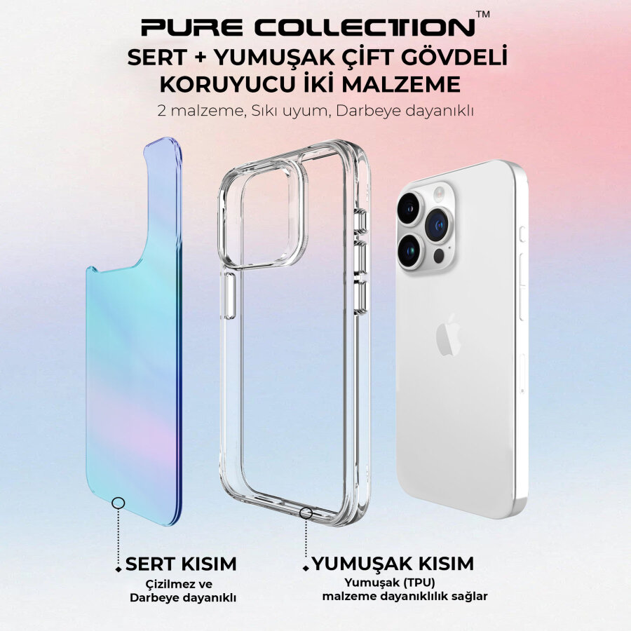 Bix iPhone 15 Pro Pure Rainbow Renk Geçişli Şeffaf Kılıf Çizilmeye Dayanıklı Darbe Emici Mavi - 8