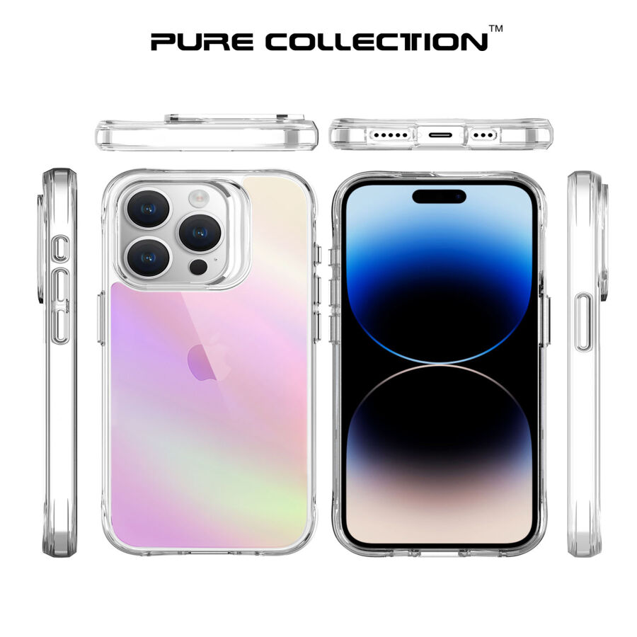 Bix iPhone 15 Pro Pure Rainbow Renk Geçişli Şeffaf Kılıf Çizilmeye Dayanıklı Darbe Emici Pembe - 4
