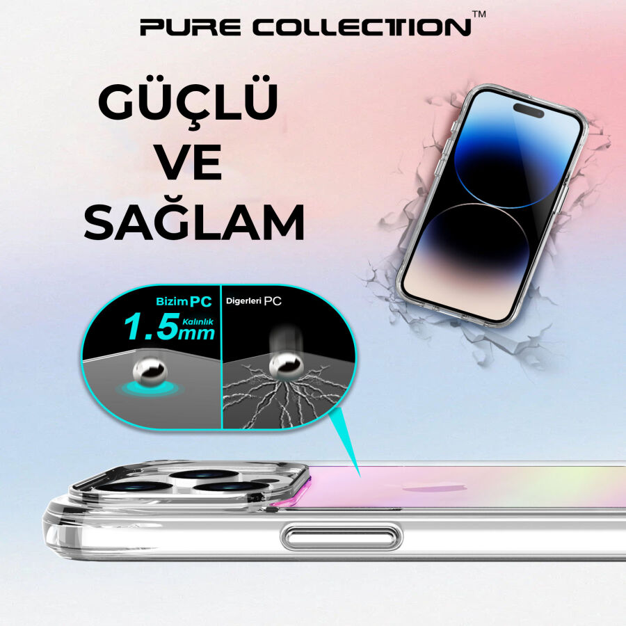 Bix iPhone 15 Pro Pure Rainbow Renk Geçişli Şeffaf Kılıf Çizilmeye Dayanıklı Darbe Emici Pembe - 11