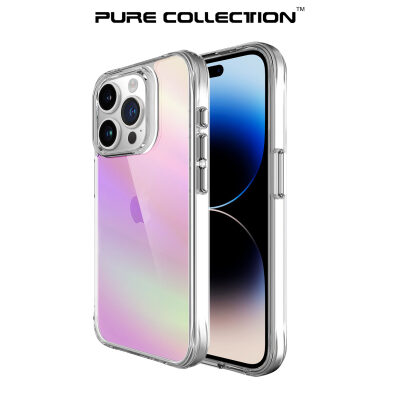 Bix iPhone 15 Pro Pure Rainbow Renk Geçişli Şeffaf Kılıf Çizilmeye Dayanıklı Darbe Emici Pembe