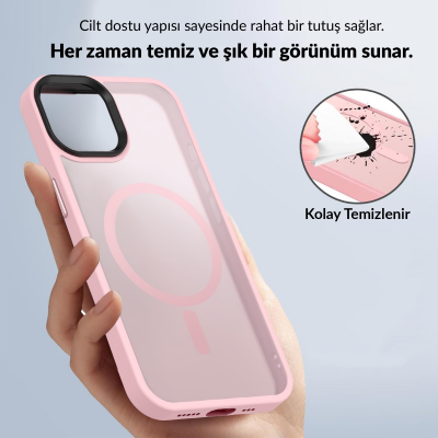 Bix iPhone 15 Pro Pure Rainbow Renk Geçişli Şeffaf Kılıf Çizilmeye Dayanıklı Darbe Emici Pembe