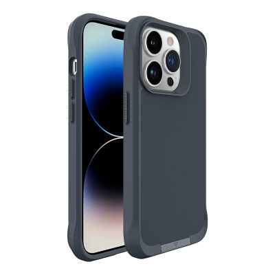 Bix iPhone 15 Pro Vortex MagSafe Kılıf Stand Özellikli 3X Korumalı Mikro Fiber İç Yüzey Gri Mavi - 2