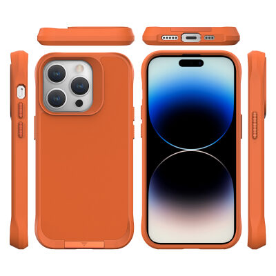 Bix iPhone 15 Pro Vortex MagSafe Kılıf Stand Özellikli 3X Korumalı Mikro Fiber İç Yüzey Turuncu - 4