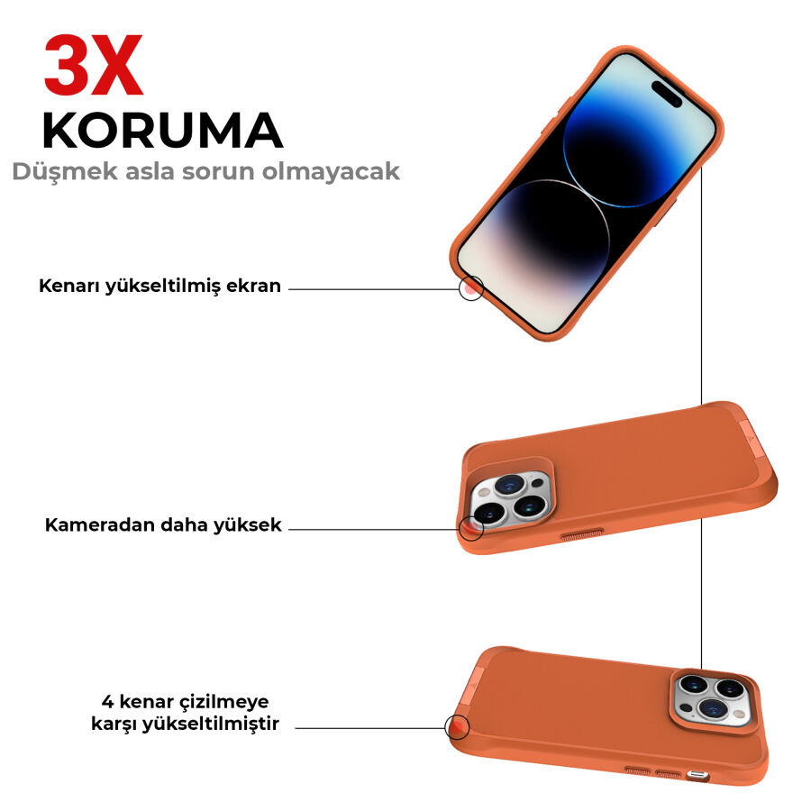 Bix iPhone 15 Pro Vortex MagSafe Kılıf Stand Özellikli 3X Korumalı Mikro Fiber İç Yüzey Turuncu - 5