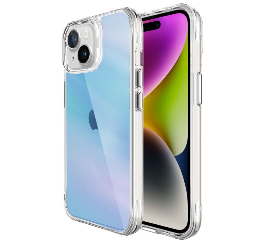 Bix iPhone 15 Pure Rainbow Renk Geçişli Şeffaf Kılıf Çizilmeye Dayanıklı Darbe Emici Mavi - 1