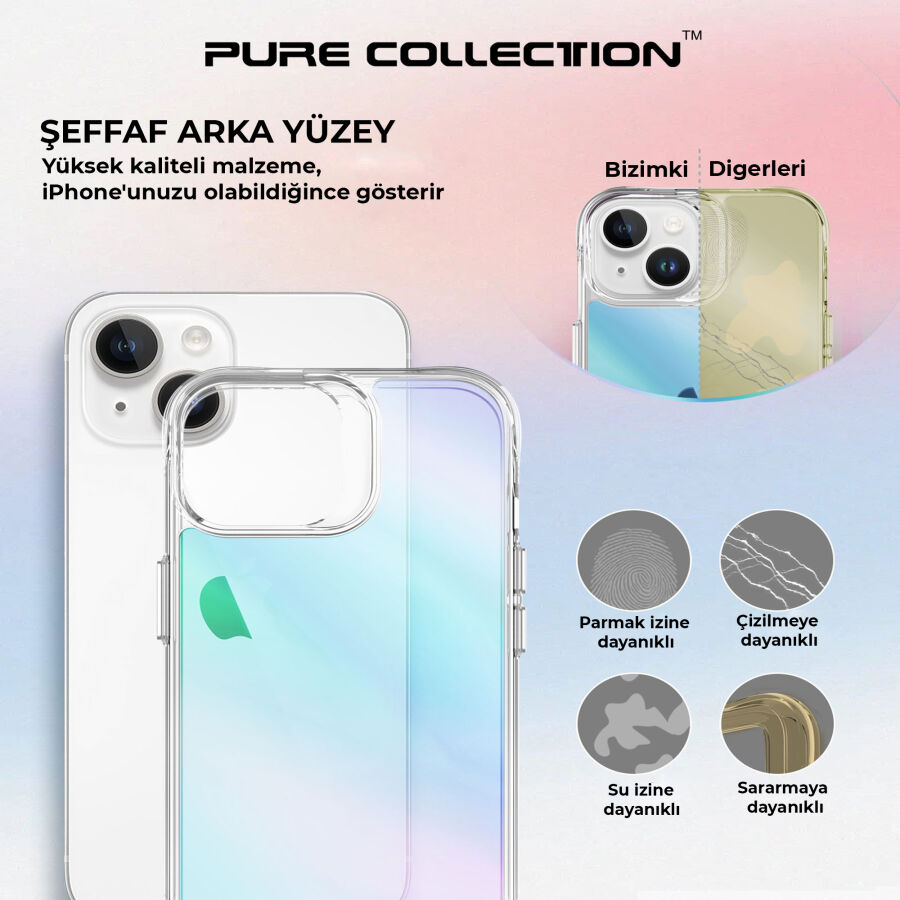 Bix iPhone 15 Pure Rainbow Renk Geçişli Şeffaf Kılıf Çizilmeye Dayanıklı Darbe Emici Mavi - 10