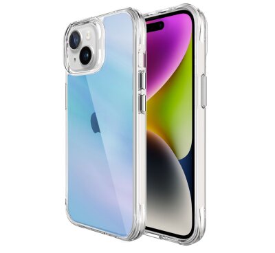 Bix iPhone 15 Pure Rainbow Renk Geçişli Şeffaf Kılıf Çizilmeye Dayanıklı Darbe Emici Mavi 