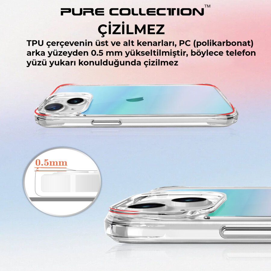Bix iPhone 15 Pure Rainbow Renk Geçişli Şeffaf Kılıf Çizilmeye Dayanıklı Darbe Emici Mavi - 13