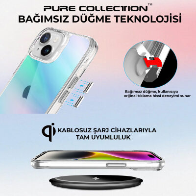 Bix iPhone 15 Pure Rainbow Renk Geçişli Şeffaf Kılıf Çizilmeye Dayanıklı Darbe Emici Mavi - 7