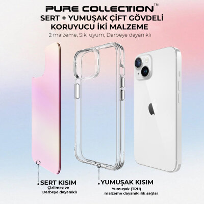 Bix iPhone 15 Pure Rainbow Renk Geçişli Şeffaf Kılıf Çizilmeye Dayanıklı Darbe Emici Pembe - 8