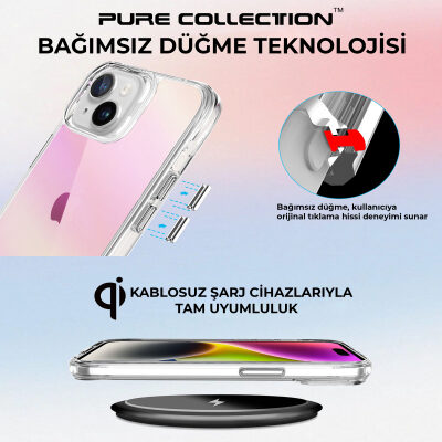 Bix iPhone 15 Pure Rainbow Renk Geçişli Şeffaf Kılıf Çizilmeye Dayanıklı Darbe Emici Pembe - 7