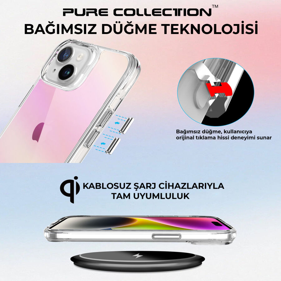 Bix iPhone 15 Pure Rainbow Renk Geçişli Şeffaf Kılıf Çizilmeye Dayanıklı Darbe Emici Pembe - 7