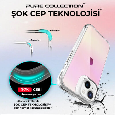 Bix iPhone 15 Pure Rainbow Renk Geçişli Şeffaf Kılıf Çizilmeye Dayanıklı Darbe Emici Pembe - 6