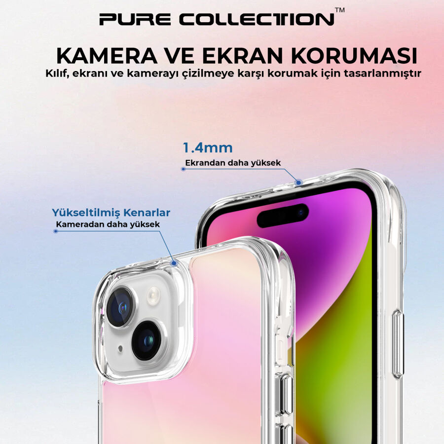 Bix iPhone 15 Pure Rainbow Renk Geçişli Şeffaf Kılıf Çizilmeye Dayanıklı Darbe Emici Pembe - 9