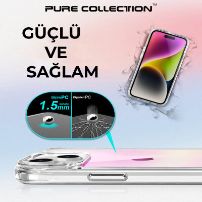 Bix iPhone 15 Pure Rainbow Renk Geçişli Şeffaf Kılıf Çizilmeye Dayanıklı Darbe Emici Pembe - 11
