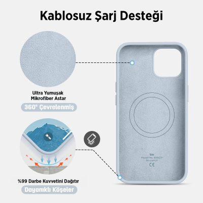 Bix iPhone 15 Silikon Kılıf MagSafe Uyumlu Güçlü Koruma Darbe Emici Seramik Gri - 4