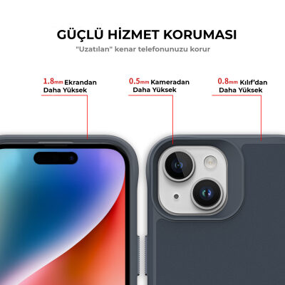 Bix iPhone 15 Vortex MagSafe Kılıf Stand Özellikli 3X Korumalı Mikro Fiber İç Yüzey Gri Mavi - 7