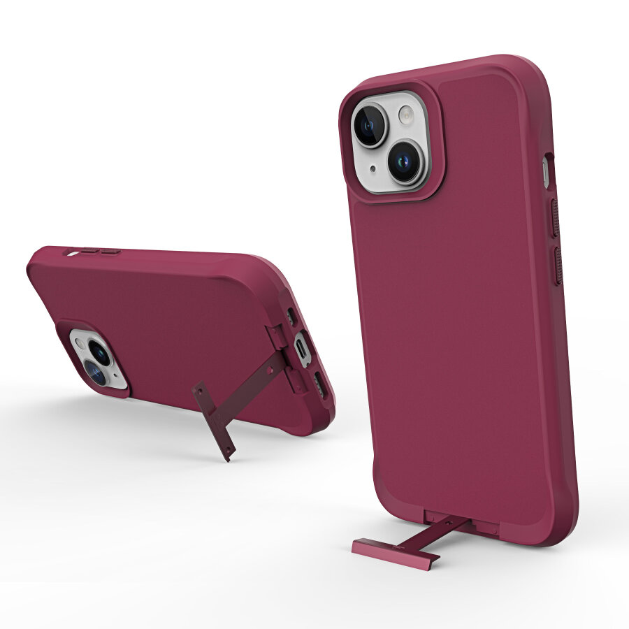 Bix iPhone 15 Vortex MagSafe Kılıf Stand Özellikli 3X Korumalı Mikro Fiber İç Yüzey Kırmızı - 3
