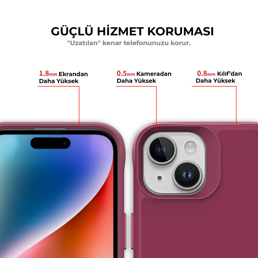 Bix iPhone 15 Vortex MagSafe Kılıf Stand Özellikli 3X Korumalı Mikro Fiber İç Yüzey Kırmızı - 6