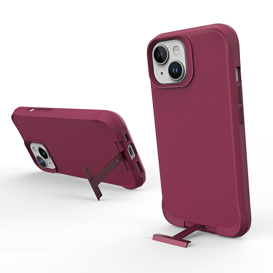 Bix iPhone 15 Vortex MagSafe Kılıf Stand Özellikli 3X Korumalı Mikro Fiber İç Yüzey Kırmızı - 3