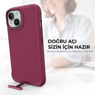 Bix iPhone 15 Vortex MagSafe Kılıf Stand Özellikli 3X Korumalı Mikro Fiber İç Yüzey Kırmızı - 5