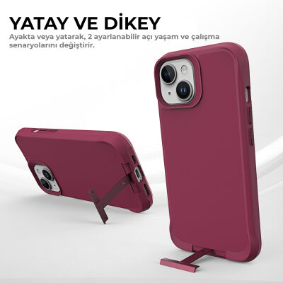 Bix iPhone 15 Vortex MagSafe Kılıf Stand Özellikli 3X Korumalı Mikro Fiber İç Yüzey Kırmızı - 7