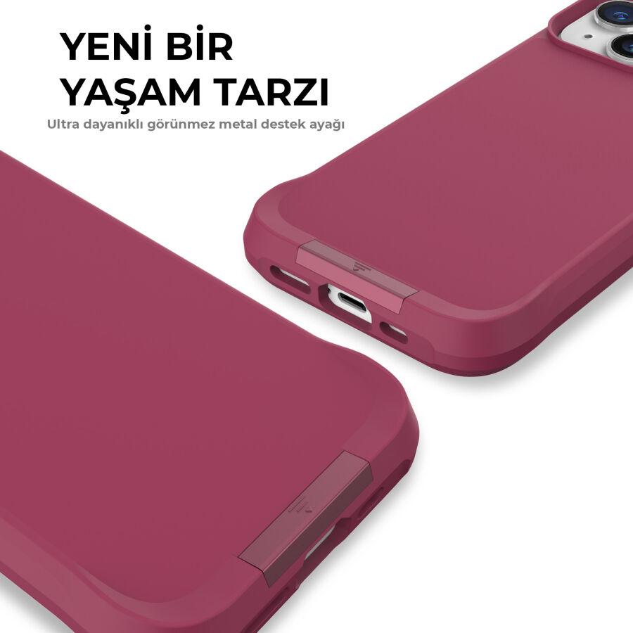 Bix iPhone 15 Vortex MagSafe Kılıf Stand Özellikli 3X Korumalı Mikro Fiber İç Yüzey Kırmızı - 8