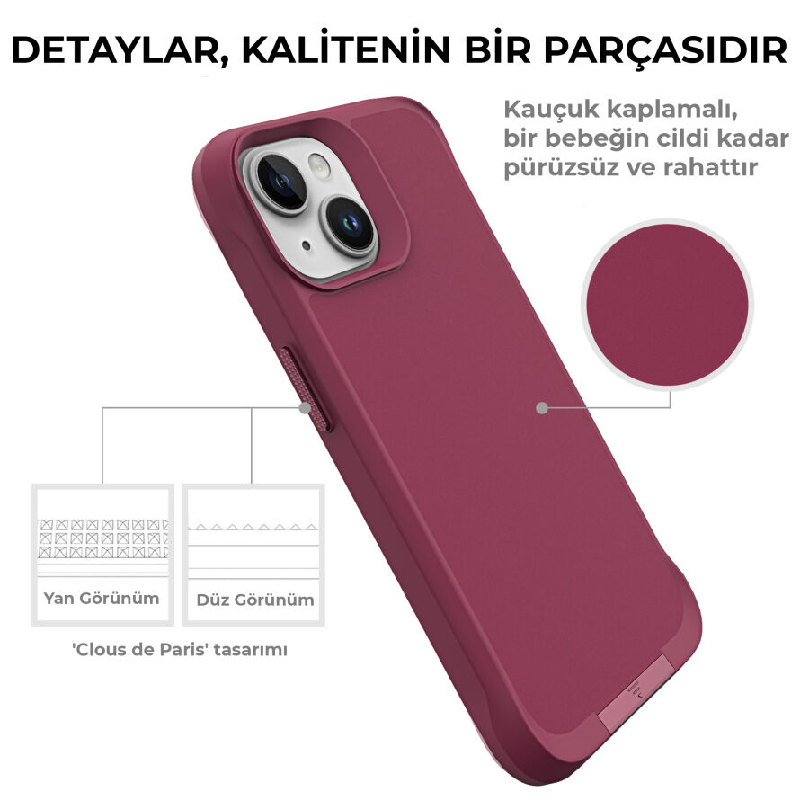 Bix iPhone 15 Vortex MagSafe Kılıf Stand Özellikli 3X Korumalı Mikro Fiber İç Yüzey Kırmızı - 9