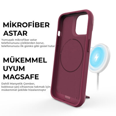 Bix iPhone 15 Vortex MagSafe Kılıf Stand Özellikli 3X Korumalı Mikro Fiber İç Yüzey Kırmızı - 10