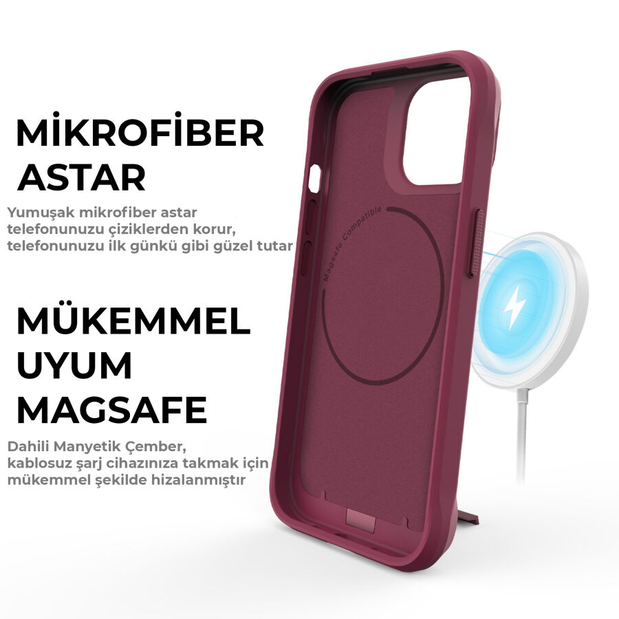 Bix iPhone 15 Vortex MagSafe Kılıf Stand Özellikli 3X Korumalı Mikro Fiber İç Yüzey Kırmızı - 10