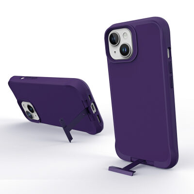 Bix iPhone 15 Vortex MagSafe Kılıf Stand Özellikli 3X Korumalı Mikro Fiber İç Yüzey Koyu Mor - 3