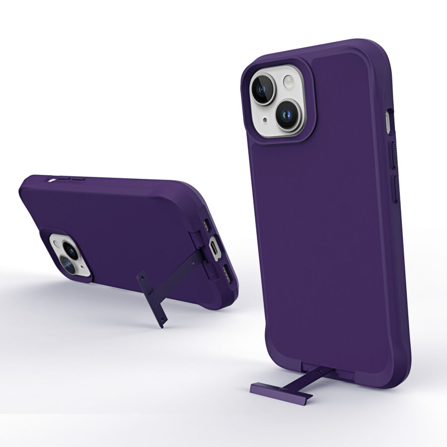 Bix iPhone 15 Vortex MagSafe Kılıf Stand Özellikli 3X Korumalı Mikro Fiber İç Yüzey Koyu Mor - 3