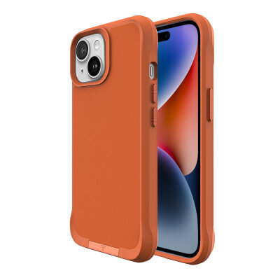 Bix iPhone 15 Vortex MagSafe Kılıf Stand Özellikli 3X Korumalı Mikro Fiber İç Yüzey Turuncu 