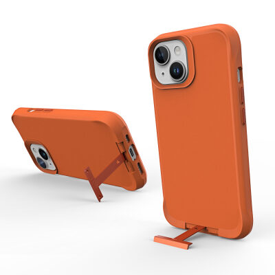 Bix iPhone 15 Vortex MagSafe Kılıf Stand Özellikli 3X Korumalı Mikro Fiber İç Yüzey Turuncu - 3