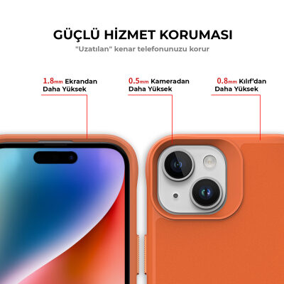 Bix iPhone 15 Vortex MagSafe Kılıf Stand Özellikli 3X Korumalı Mikro Fiber İç Yüzey Turuncu - 7