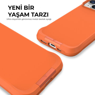 Bix iPhone 15 Vortex MagSafe Kılıf Stand Özellikli 3X Korumalı Mikro Fiber İç Yüzey Turuncu - 9