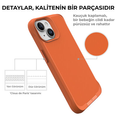 Bix iPhone 15 Vortex MagSafe Kılıf Stand Özellikli 3X Korumalı Mikro Fiber İç Yüzey Turuncu - 10