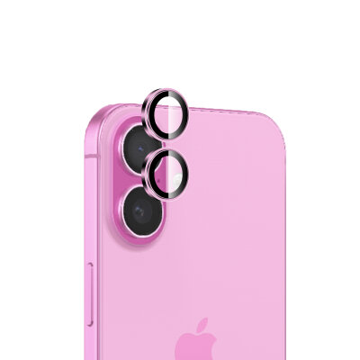 Bix iPhone 16 / 16 Plus Lens Koruyucu Kamera Lensi 9H Gerçek Cam Crystal AR+AF Pembe