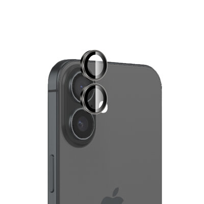 Bix iPhone 16 / 16 Plus Lens Koruyucu Kamera Lensi 9H Gerçek Cam Crystal AR+AF Siyah