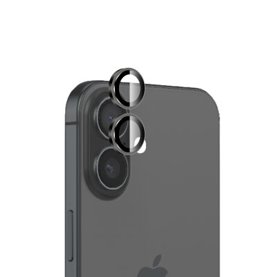 Bix iPhone 16 / 16 Plus Safir Lens Koruyucu 3D Kamera Camı 9H Premium Lens Kapağı Siyah