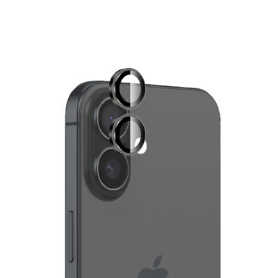 Bix iPhone 16 / 16 Plus Safir Lens Koruyucu 3D Kamera Camı 9H Premium Lens Kapağı Siyah 