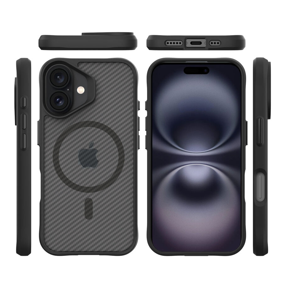 Bix iPhone 16 Carbon Fiber Force MagSafe Kılıf Anti-Şok Teknolojili Kamera ve Ekran Korumalı - 1